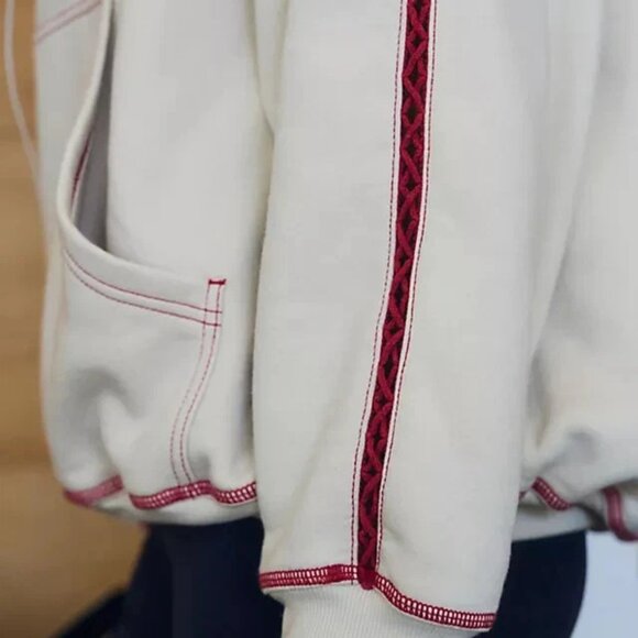 Free People Final Call Rose Logo Hoodie Floral Embroidered Sweatshirt Jacket - Picture 4 of 6